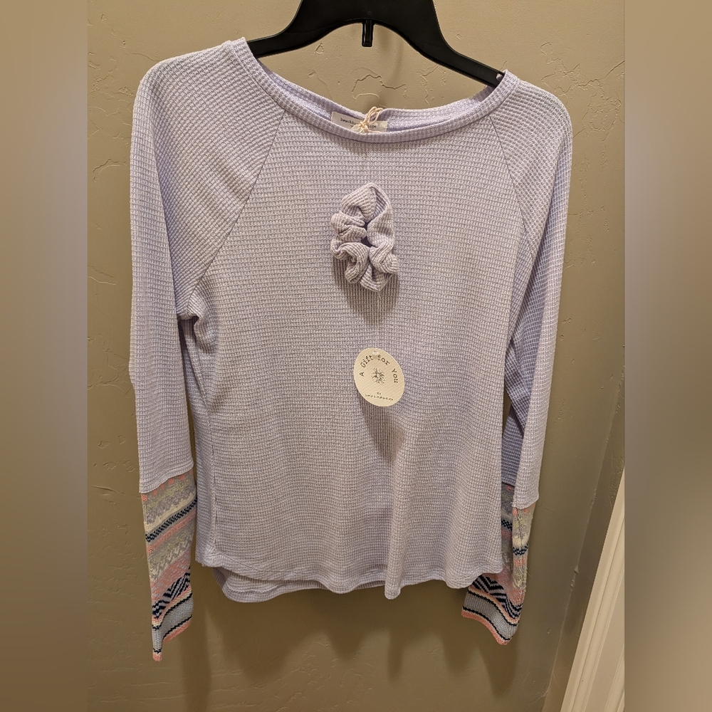 BEACHLUNCHLOUNGE Thermal Knit Top W/Sweater Accent Sleeves Lilac MED